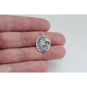 Sterling Silver Etched Fern and Mushroom Pendant